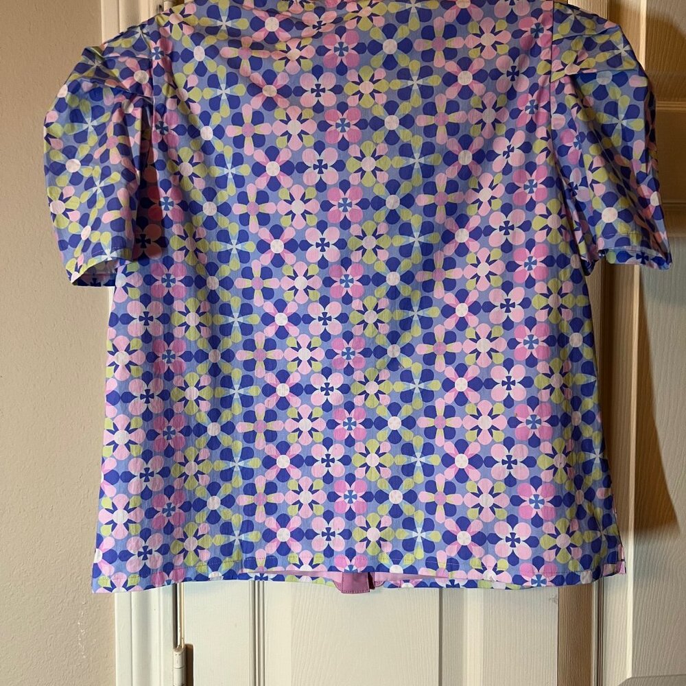 NEW Women's Floral Blouse with Bright Geometric Flower Print - Medium - Picture 3 of 3
